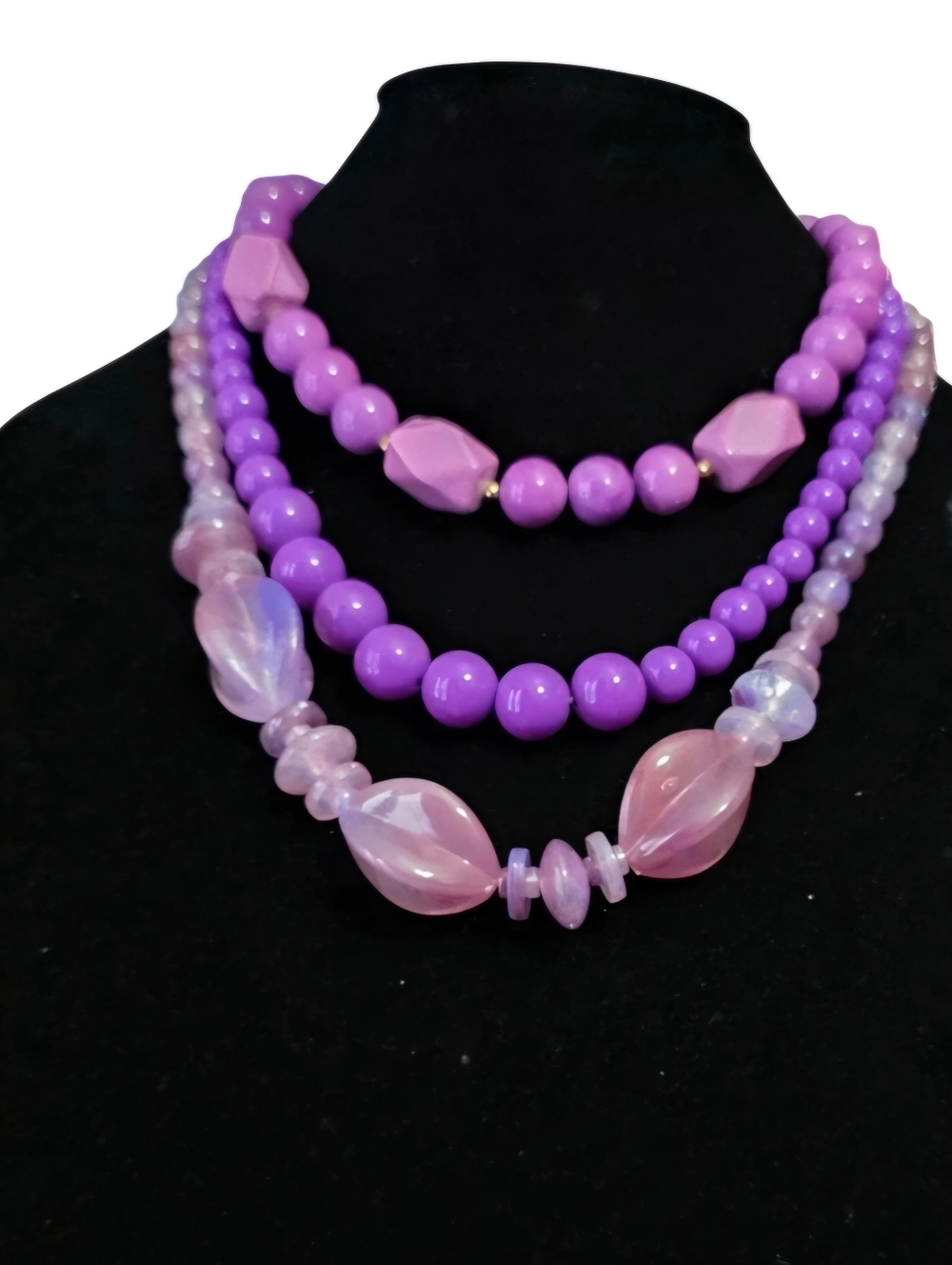 Three Glossy Faceted Round Beaded Layerd Chunky Necklaces